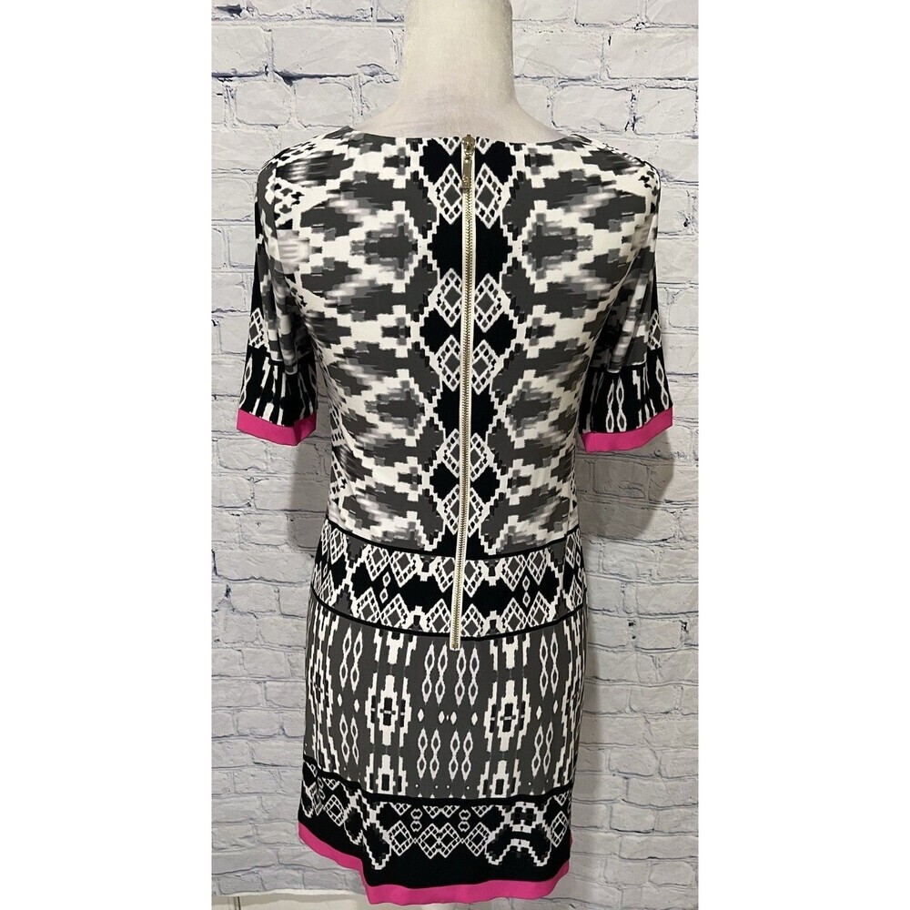 Eliza J Black White Geometric Print Boatneck Zip Shift Dress Petite 2 Lined - Picture 4 of 7